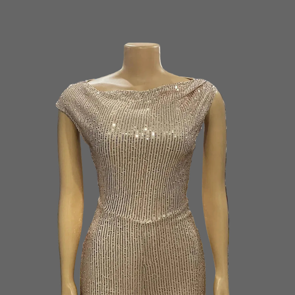 Casual Breathable Slash Sequin Jumpsuit Women Slim Fit for Birthday Party Club