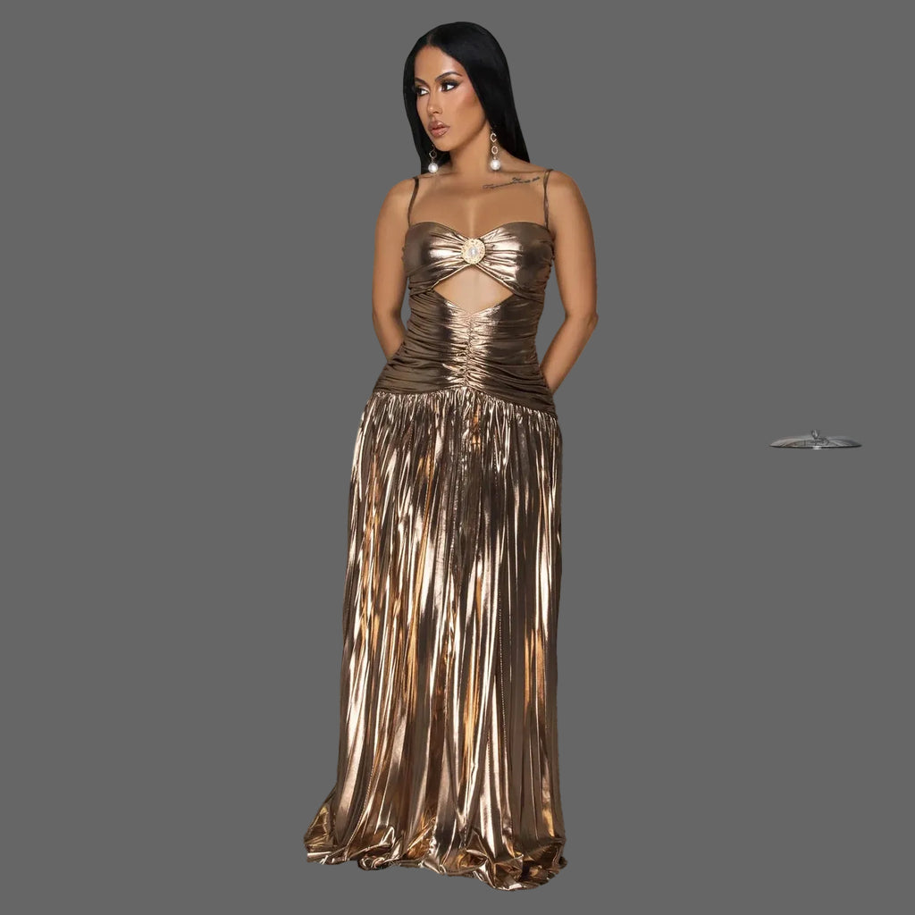Solid Maxi Dress Woman Slip Dress Spaghetti Strap Elegant V-Neck Bodycon Daily Wear