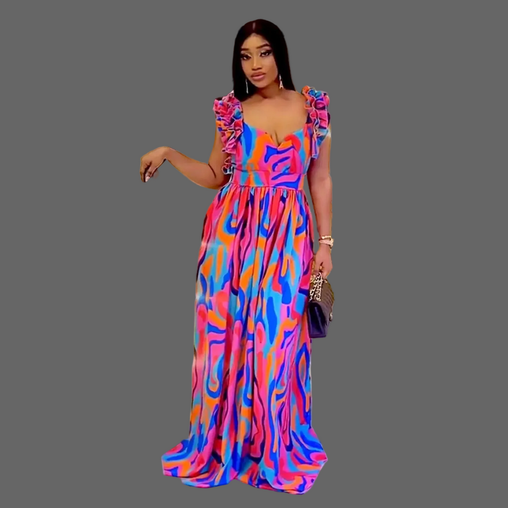 Solid Natural Waistline Maxi Bodycon Sexy Sleeveless Beach Dress Printed