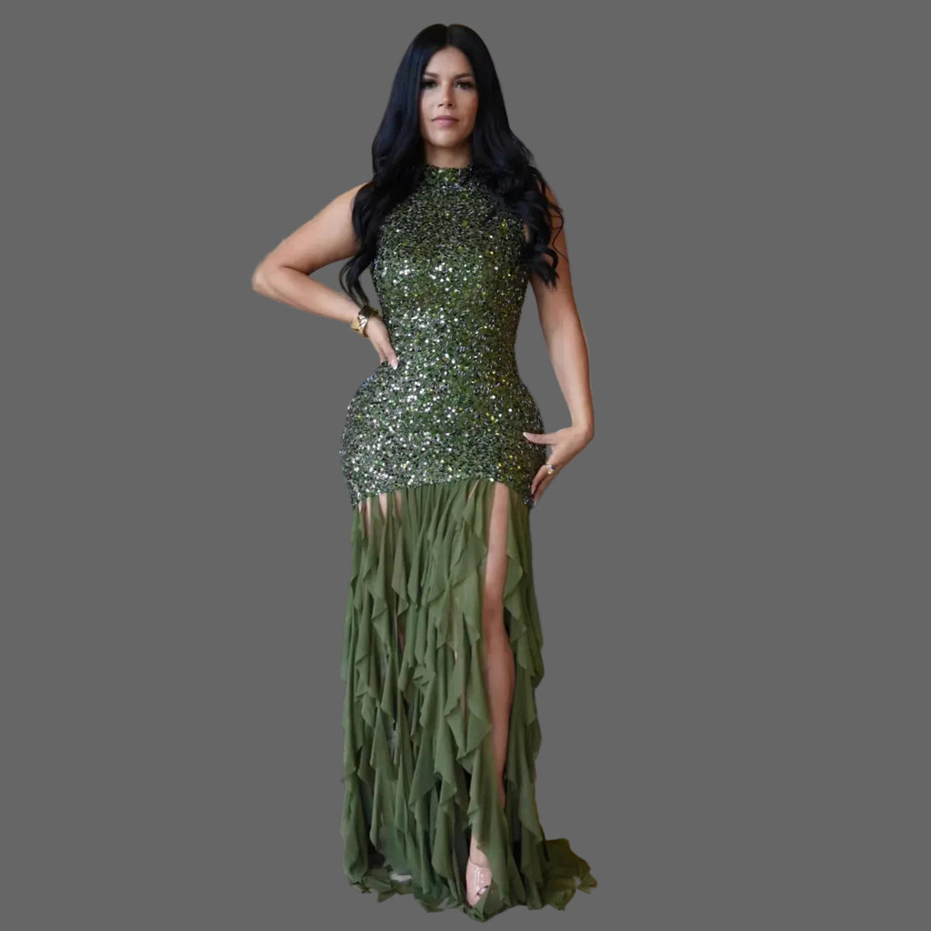 Sequin Patchwork Maxi Dress Woman Elegant Evening Dress Dinner Party Gown