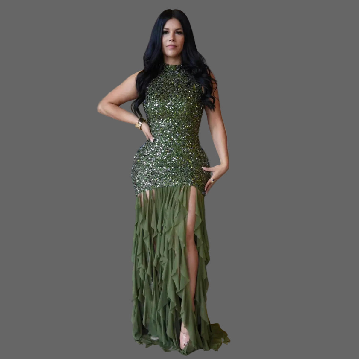 Sequin Patchwork Maxi Dress Woman Elegant Evening Dress Dinner Party Gown