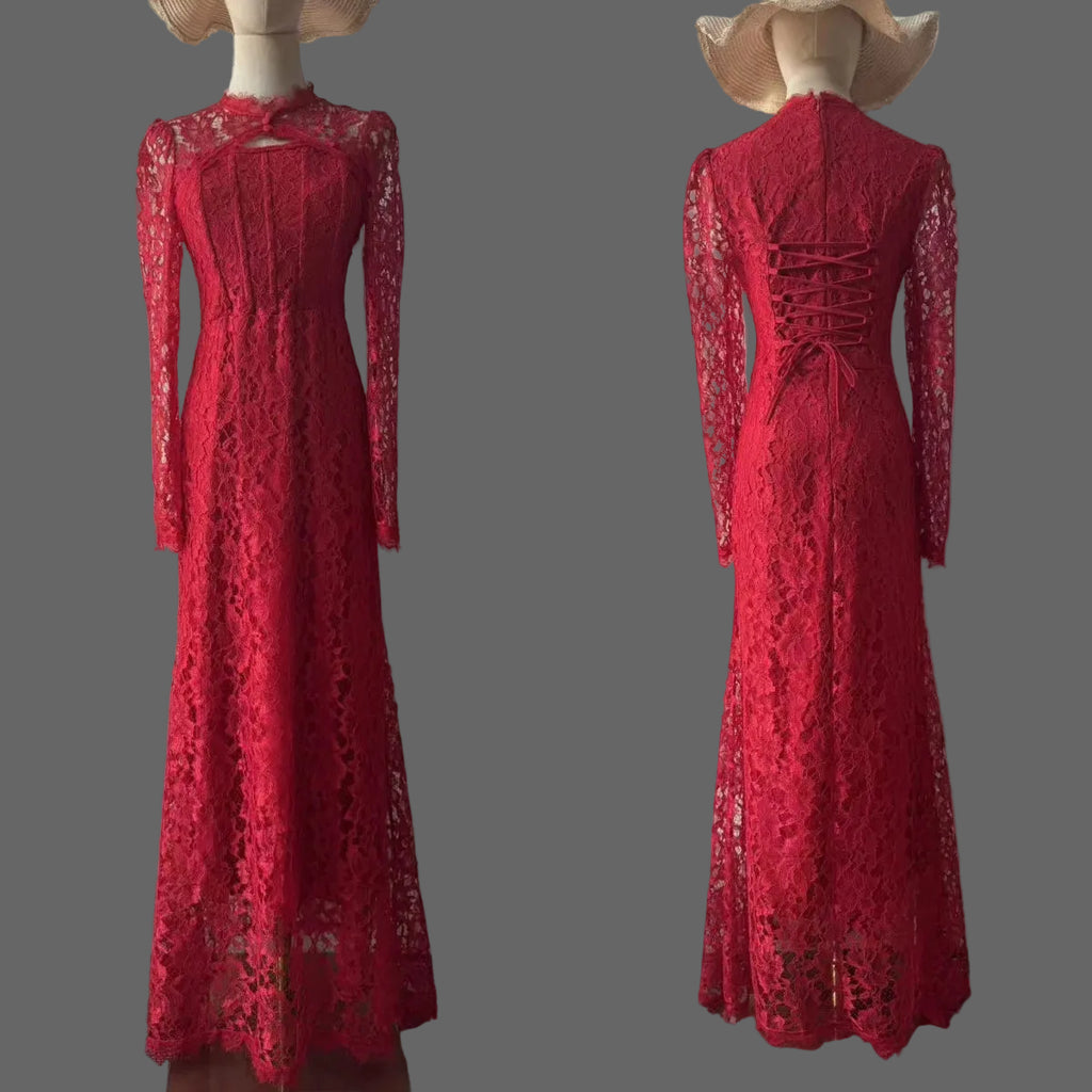 Mermaid Maxi Dress Long Sleeve Corset Back Lace-Up Formal Evening Party Gown