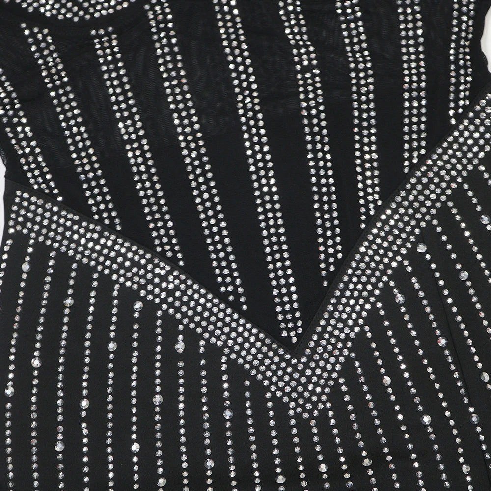 Stunning Empire Waist Maxi Rhinestone Bodycon Evening Dress High Slit Woman Birthday Party Club Outfit