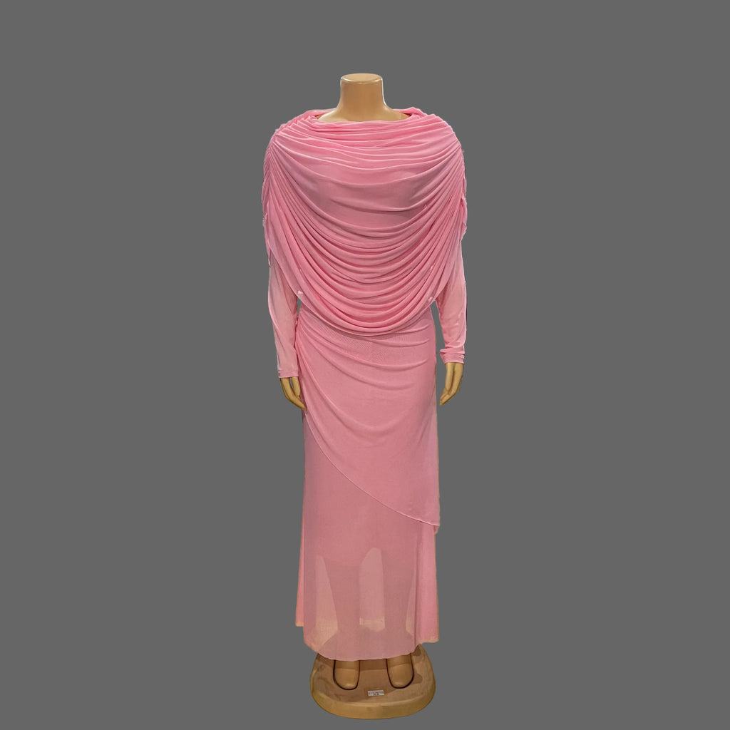 Huda Draped Dress Woman Ruched Maxi Dress Long Sleeve Slim Fit Dinner Gown