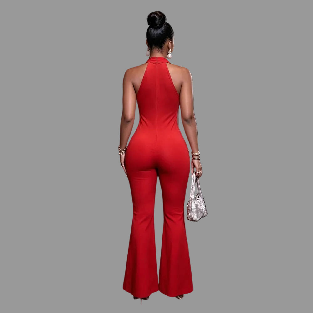 Halter Jumpsuit Stretchy Woman Hollow Out Romper for Club Night
