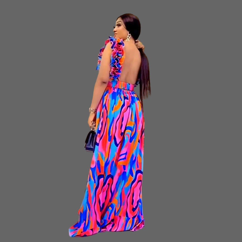 Solid Natural Waistline Maxi Bodycon Sexy Sleeveless Beach Dress Printed