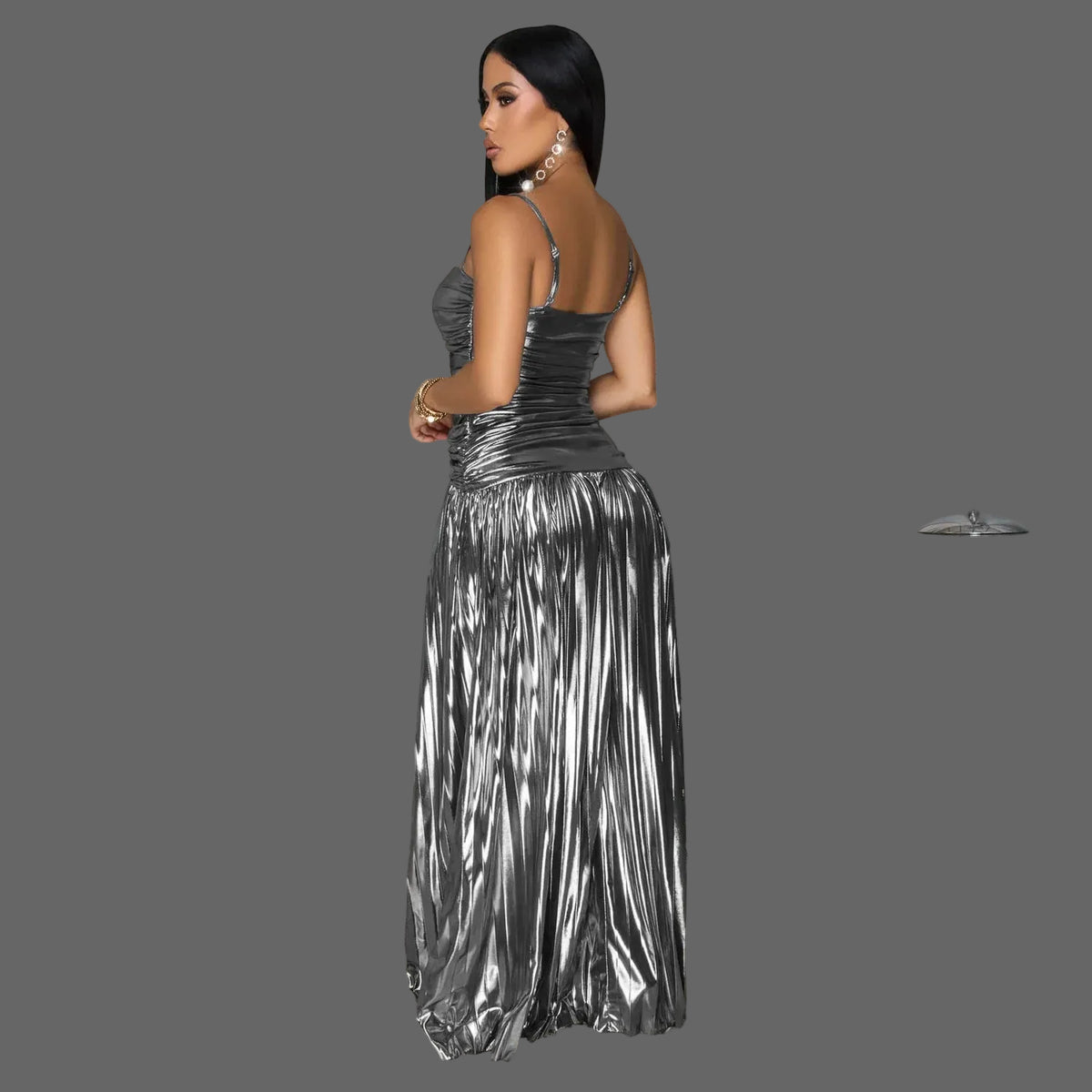 Solid Maxi Dress Woman Slip Dress Spaghetti Strap Elegant V-Neck Bodycon Daily Wear
