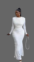 Huda Draped Dress Woman Ruched Maxi Dress Long Sleeve Slim Fit Dinner Gown