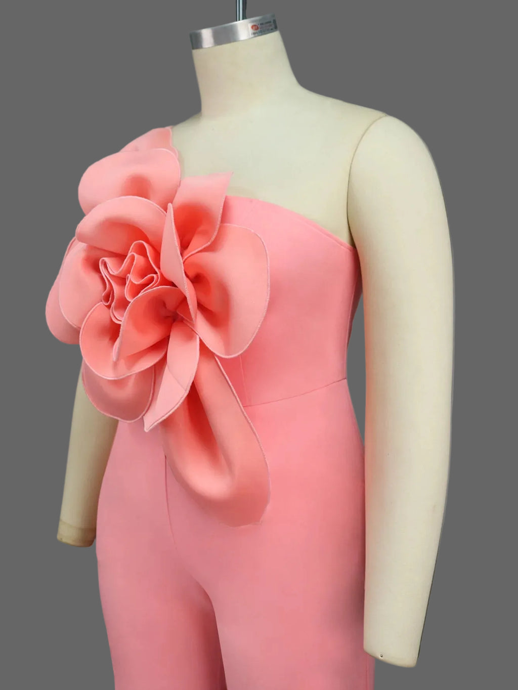 High Waist Casual One Shoulder Stylish Pink Big Flower Patchwork Lady Classy Jumpsuit