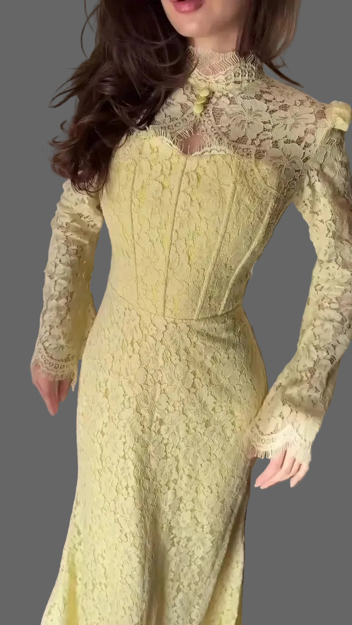 Mermaid Maxi Dress Long Sleeve Corset Back Lace-Up Formal Evening Party Gown