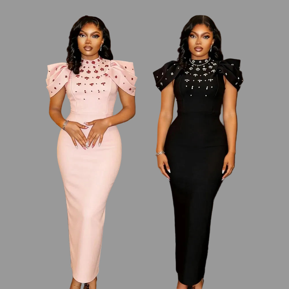 Embellished Bandage Maix Dress Woman Dinner Gown Prom Dress for Party Birthday