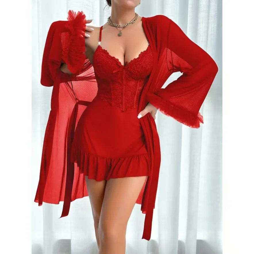 Women’s Lace Lingerie & Robe Set