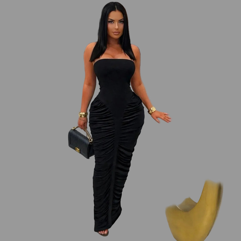 Ruched Strapless Dress Woman Sexy Slim Fit Bodycon Club Party Dress for Night Out