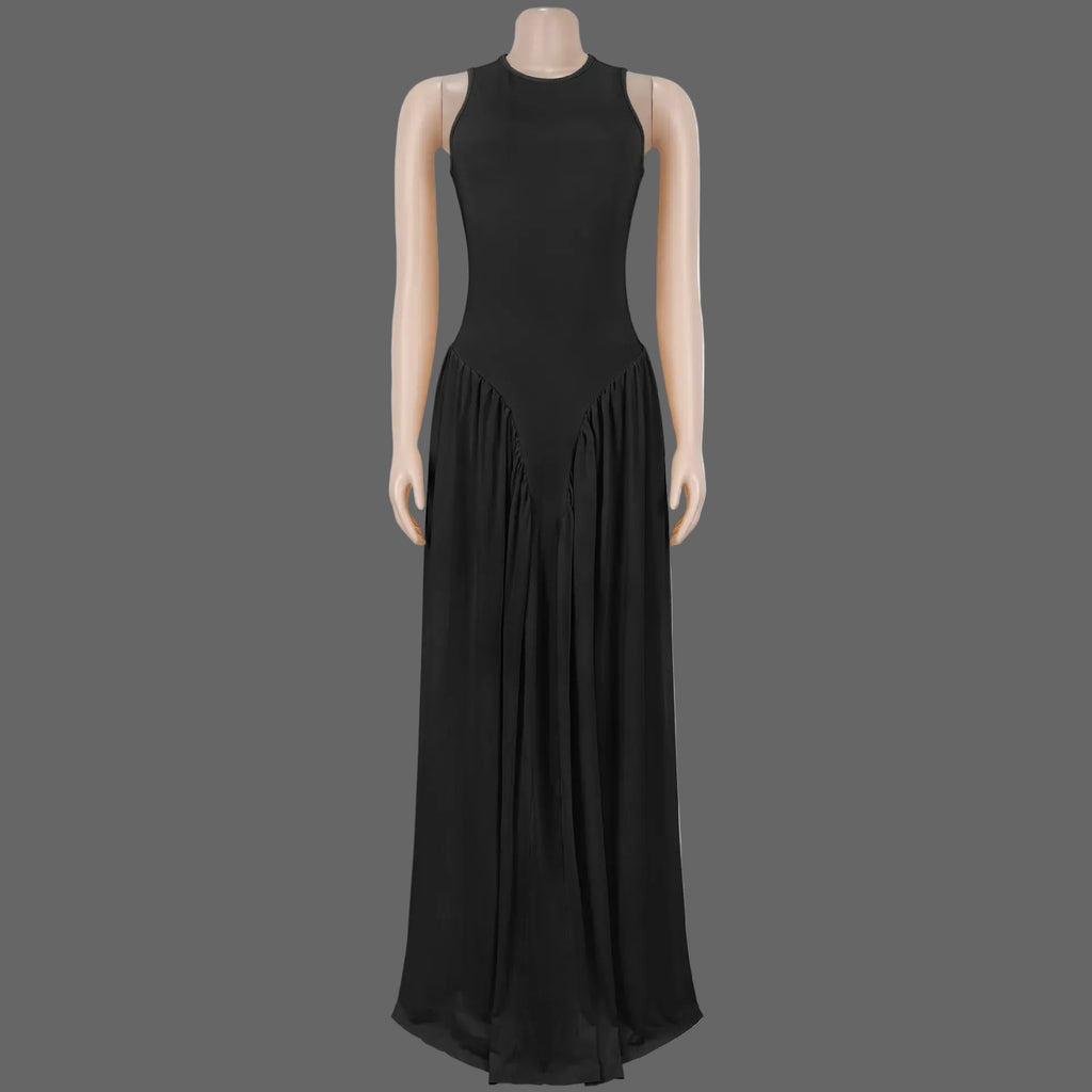 Summer Woman Maxi Dress Stretchy Sleeveless Ruched Bodycon for Daily Dressing