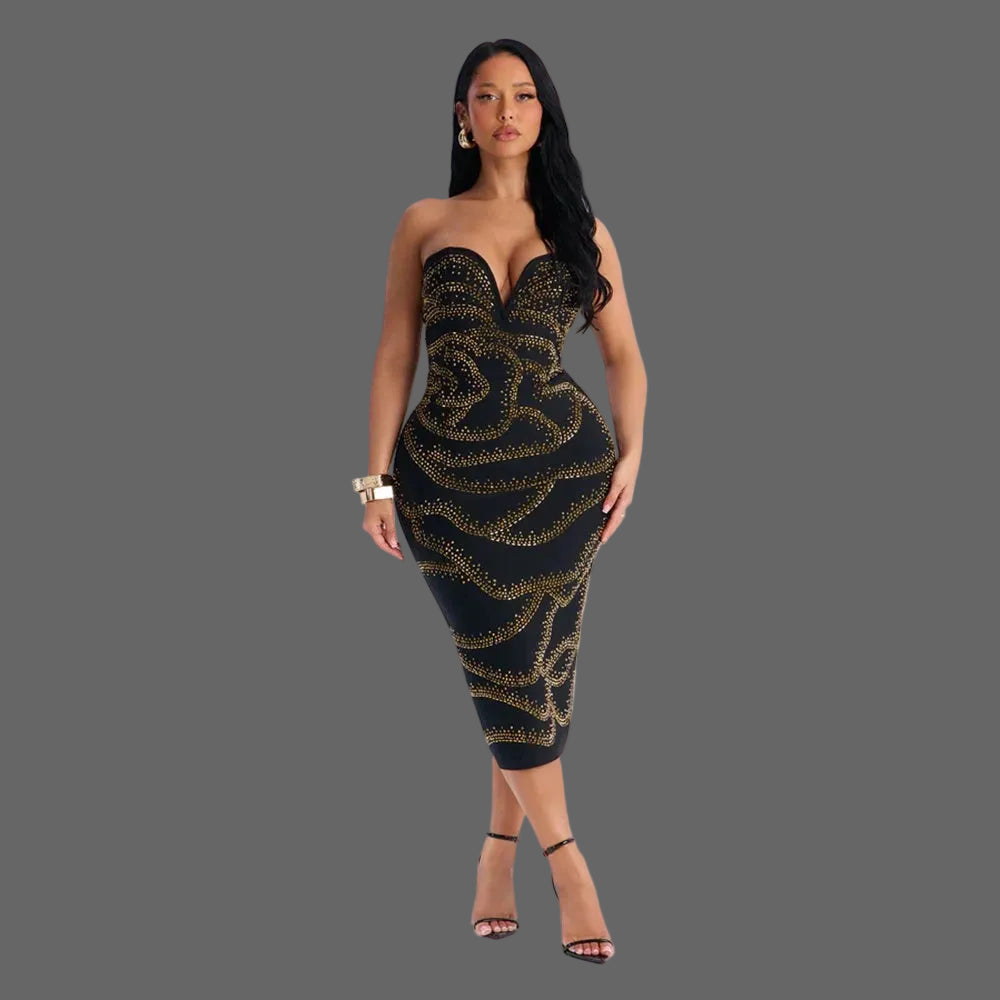 Strapless Rhinestone Mini Dress Woman Stretchy Bodycon for Birthday Party Club