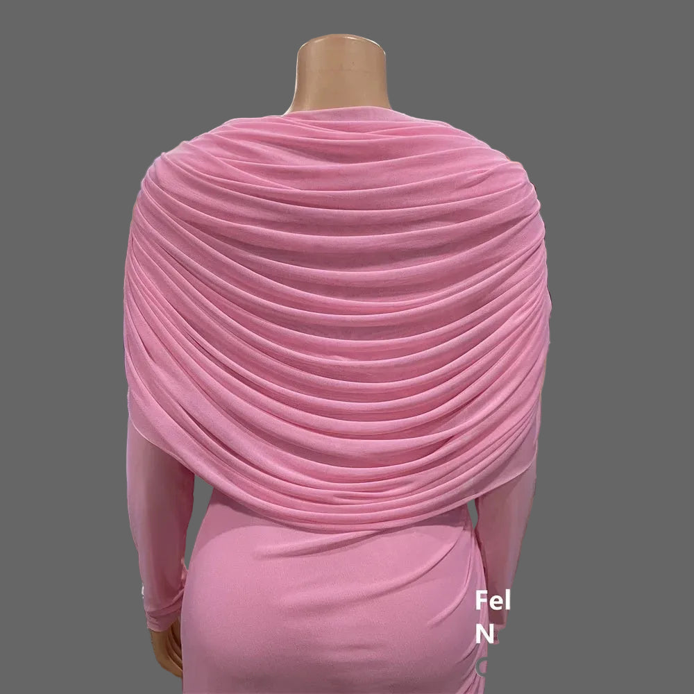 Huda Draped Dress Woman Ruched Maxi Dress Long Sleeve Slim Fit Dinner Gown