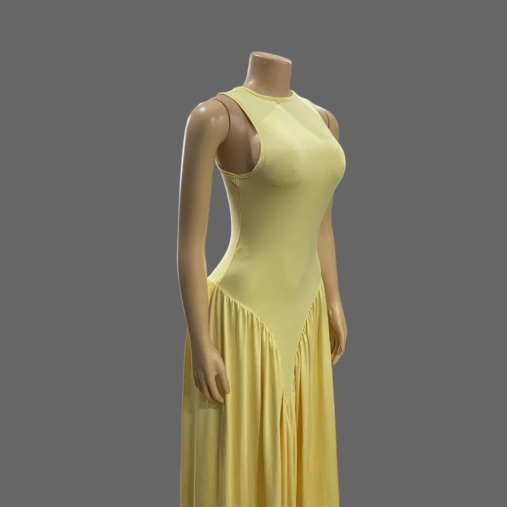 Summer Woman Maxi Dress Stretchy Sleeveless Ruched Bodycon for Daily Dressing