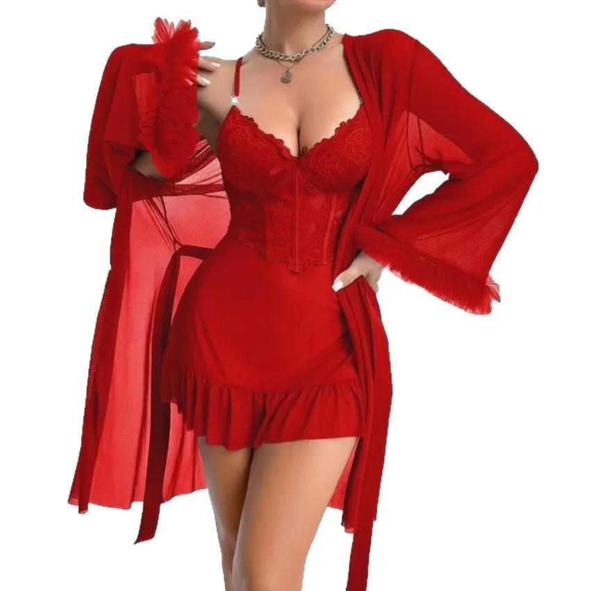 Women’s Lace Lingerie & Robe Set