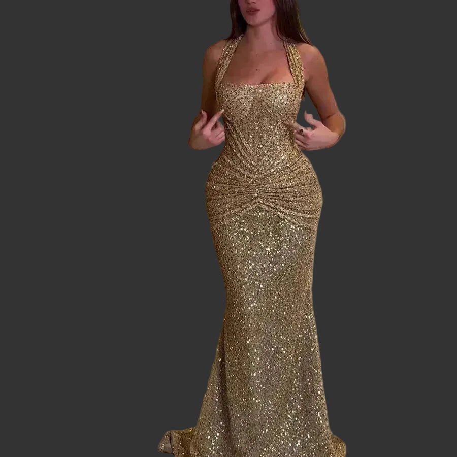 Halter Sequin Maxi Dress Women's Clothing Luxe Dinner Party Prom Evening Dress