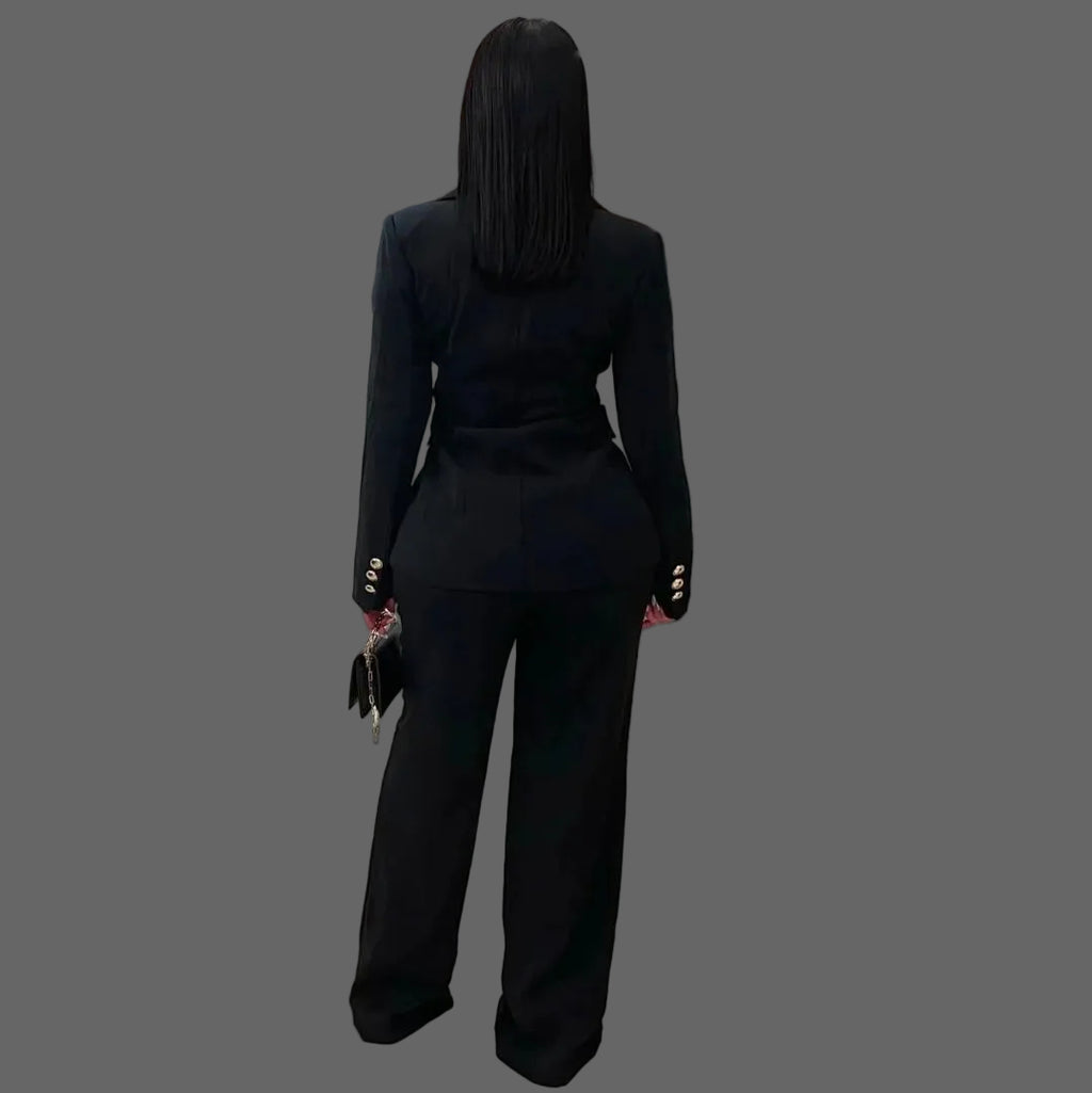 Embellished Blazer and Skinny Fit Solid Wide Leg Pants Set Glamorous Evening Power Suit Woman 2-Piece