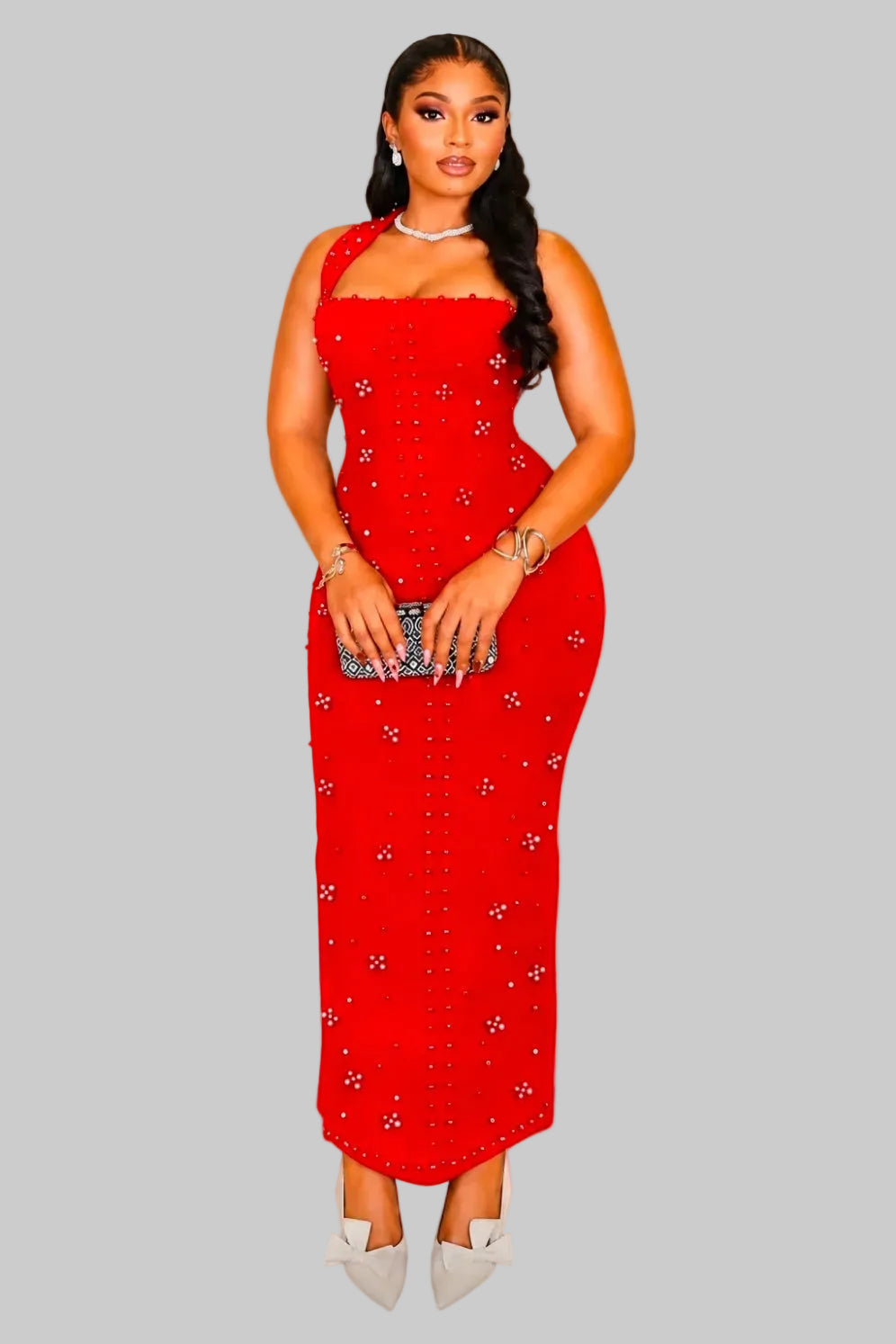 Woman Evening Dress Halter Maxi Dresses Dinner Gown Beading Bandage Bodycon for Birthday Party