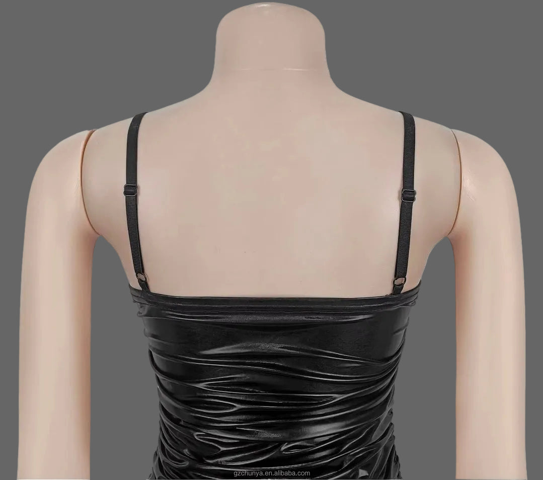 Solid Maxi Dress Woman Slip Dress Spaghetti Strap Elegant V-Neck Bodycon Daily Wear